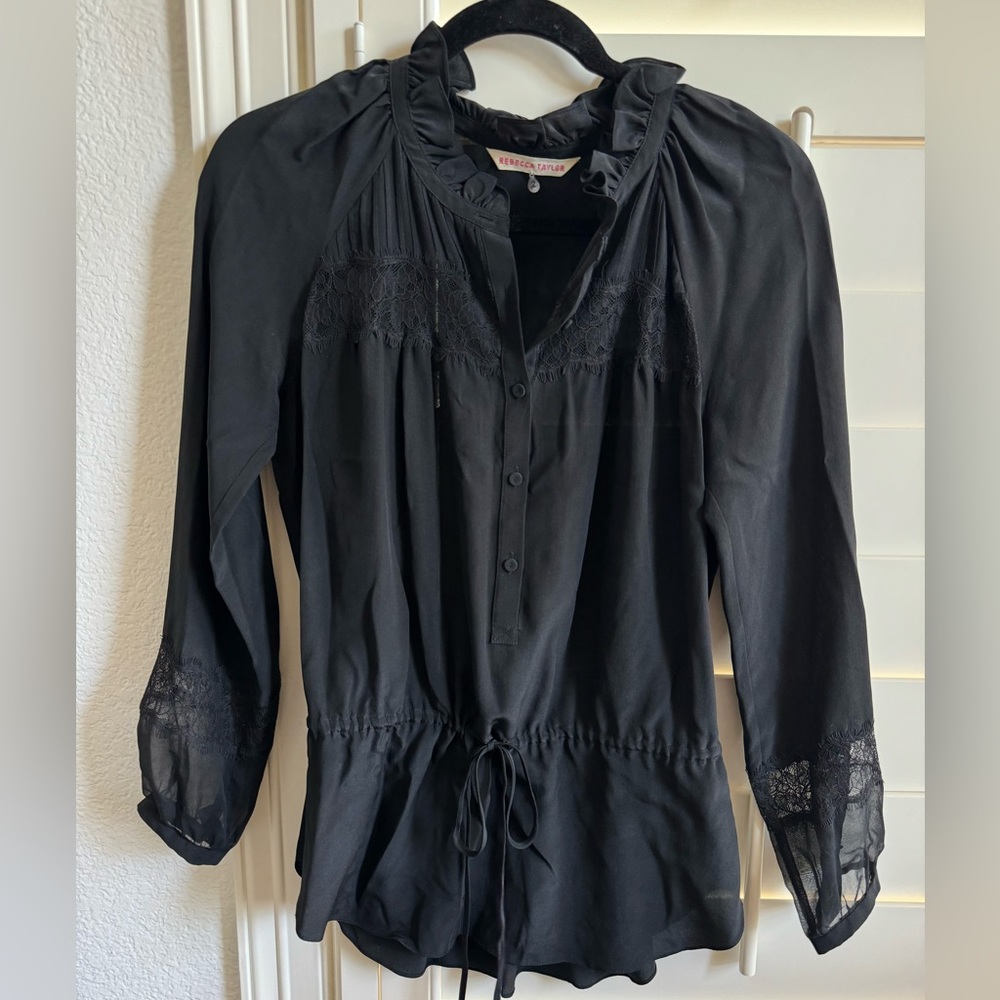 Rebecca Taylor Lace Peasant top with tie waist